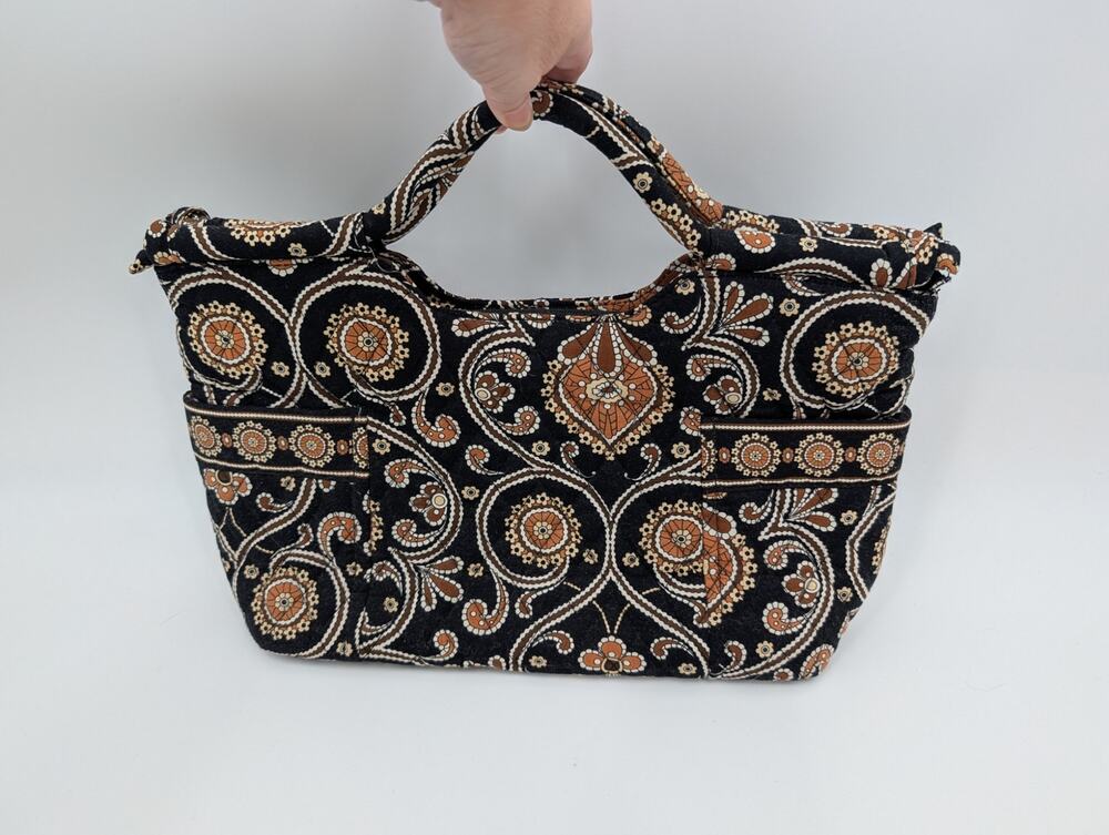 Vera Bradley Cafe Latte Small Tote Purse Zippered Closure Side Pockets Preppy